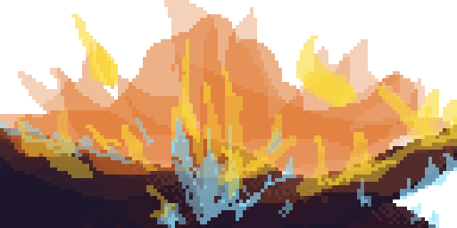 Pixel art of a fire burning over logs