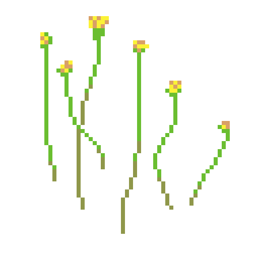 Pixel art of several stems of greenthread with little yellow flowers