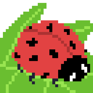 Pixel art of a red ladybug on a leaf