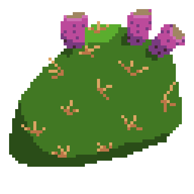 Pixel art of a prickly pear pad with red fruit